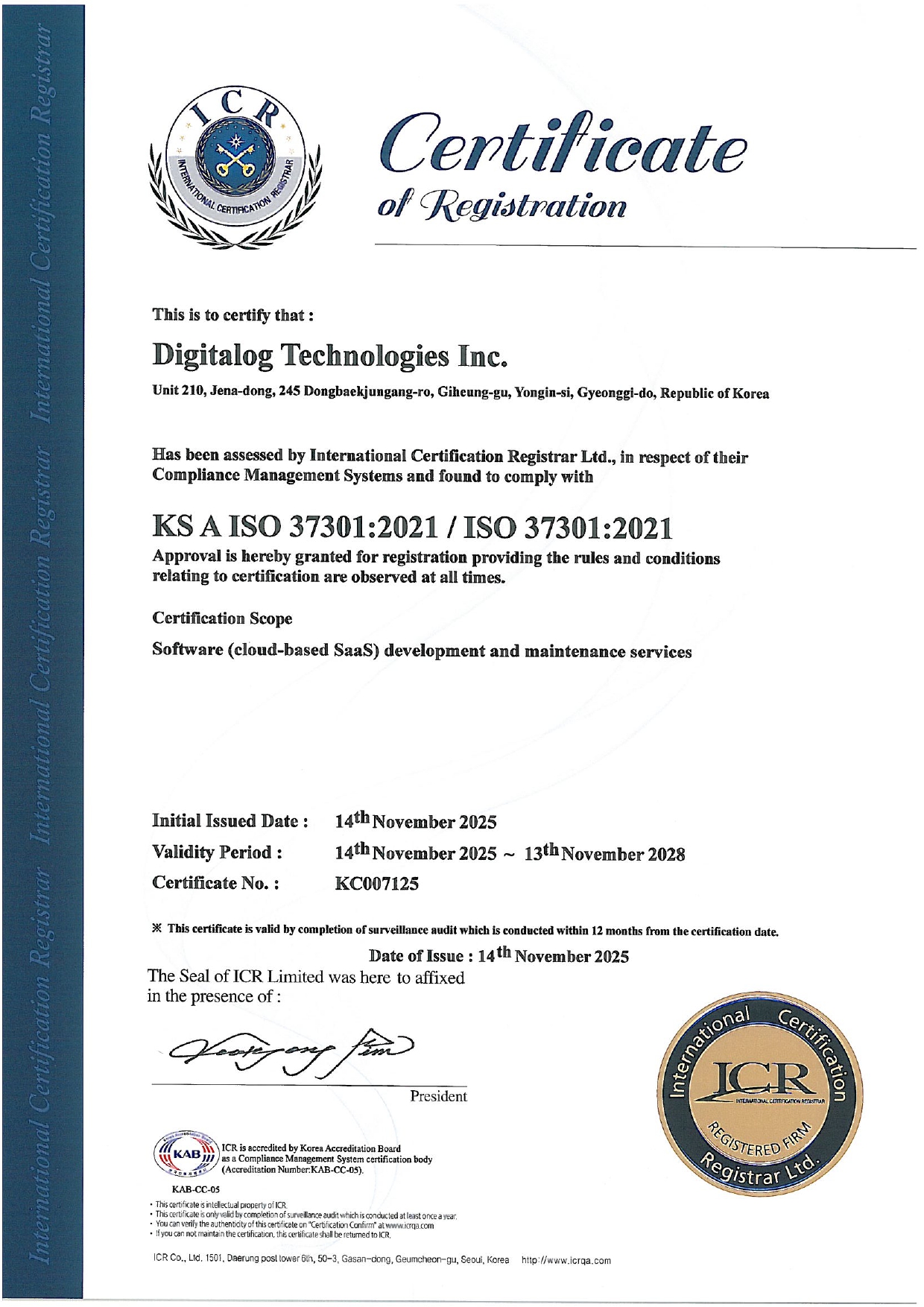 Digitalog ISO 37301 certificate