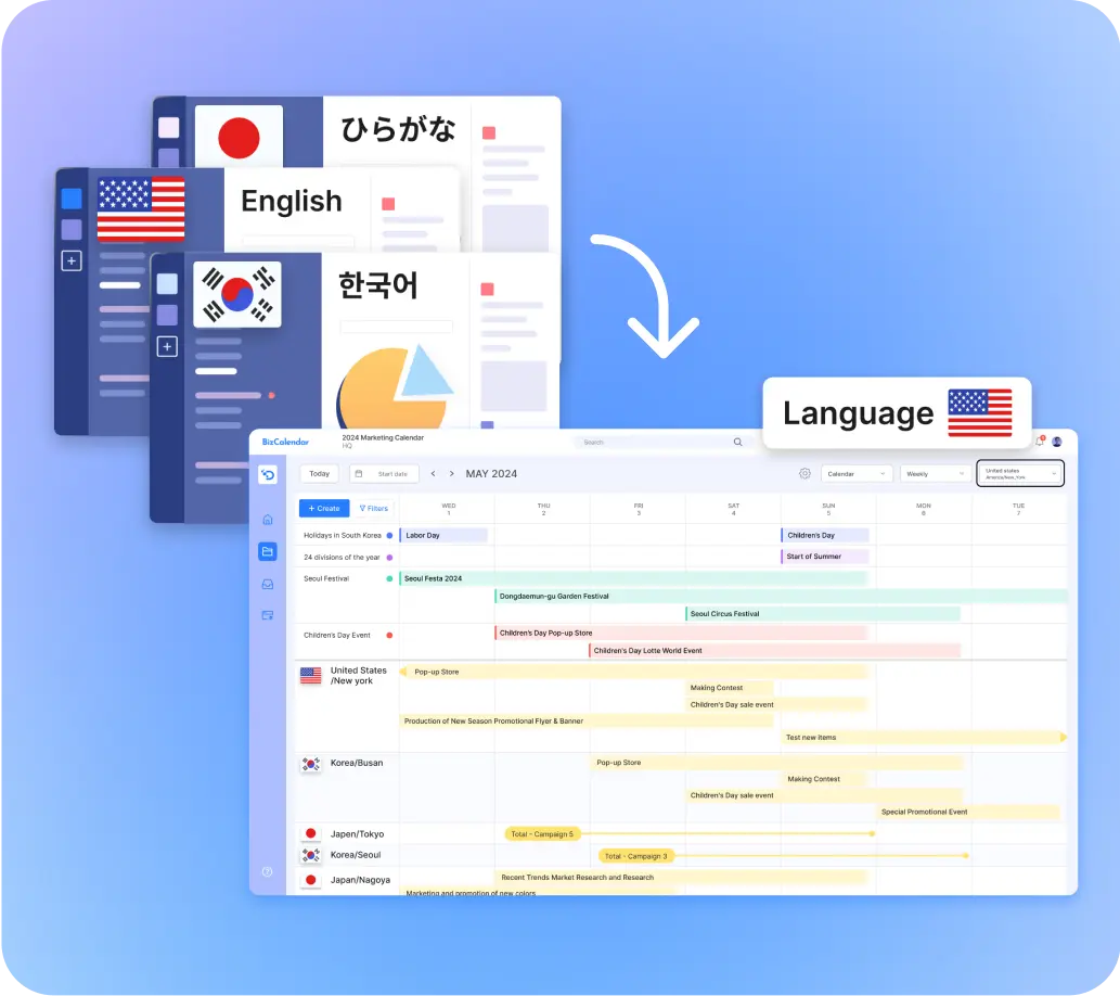 Manage campaigns in multiple countries
using the language you are most confident with.